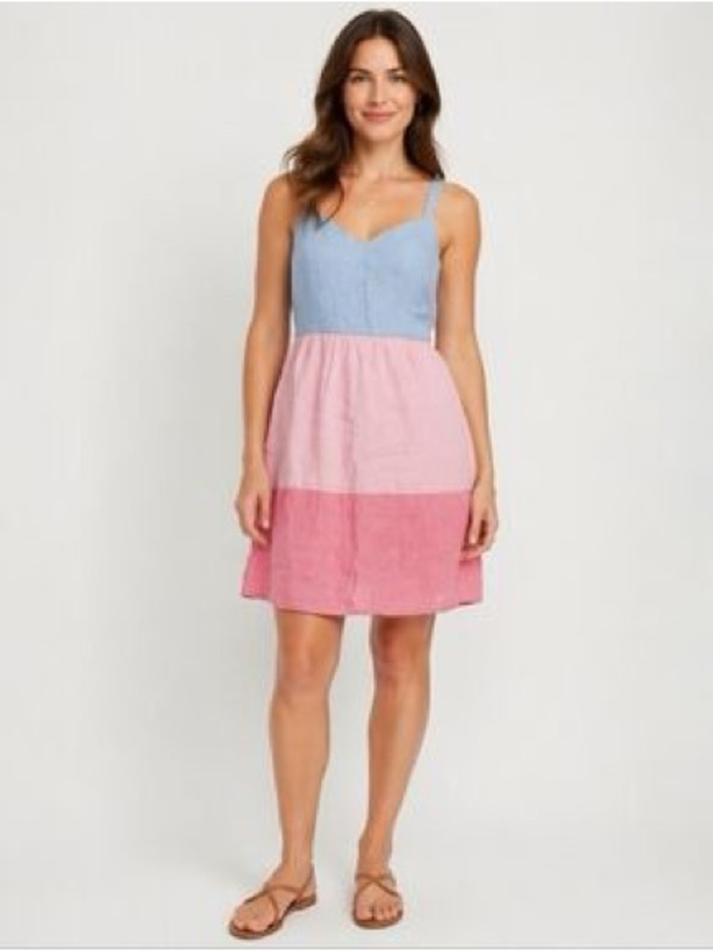 Cynthia Rowley 100% Linen Tri-Colored Block Tiered Summer Dress, Size Small
